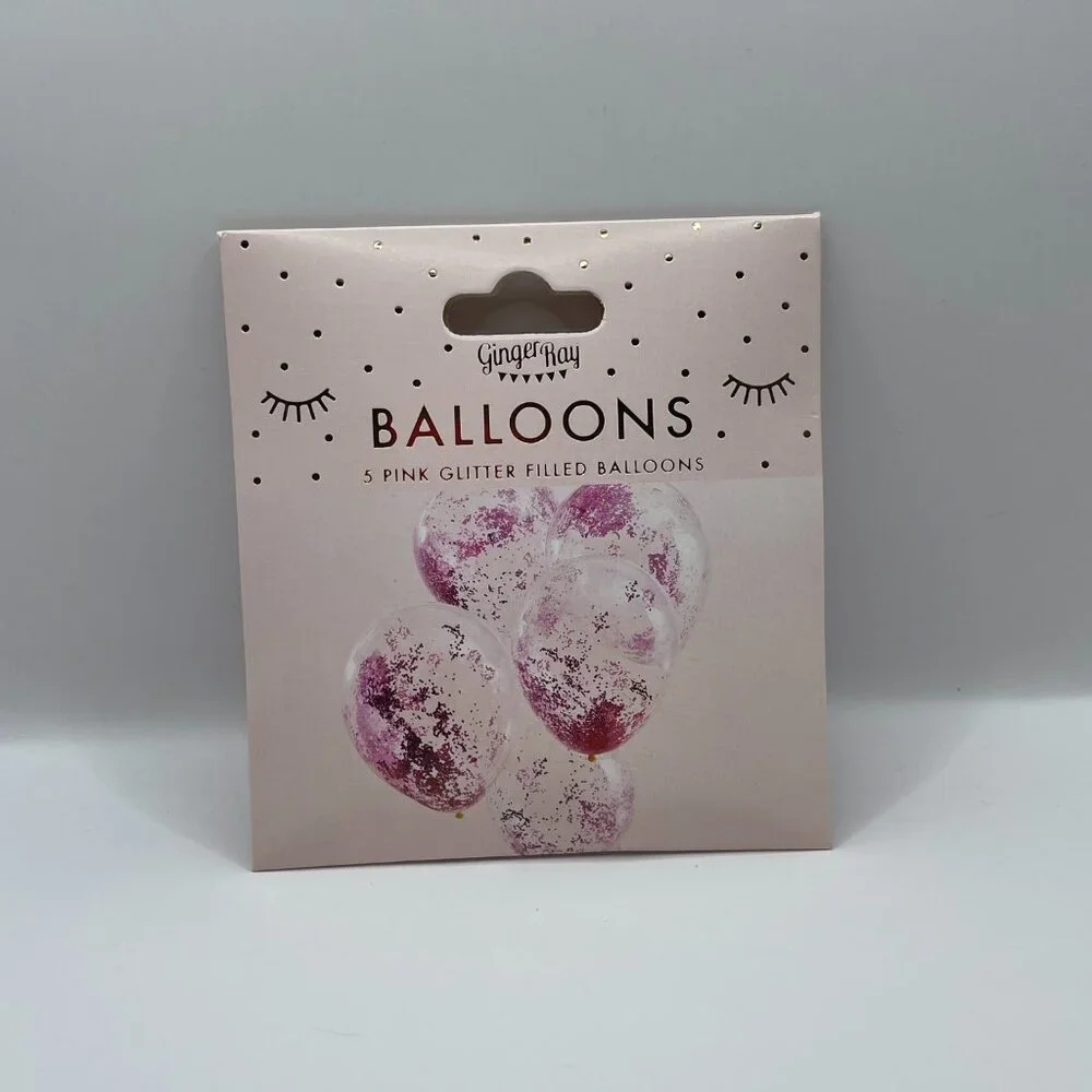 NWT Ginger Ray Pack of 5 Pink Glitter Filled Balloons